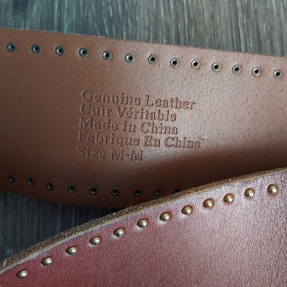 Studded Brown Leather Belt Medium - Picture 3 of 5